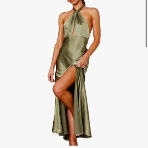 Elegant Olive Green Backless Dress